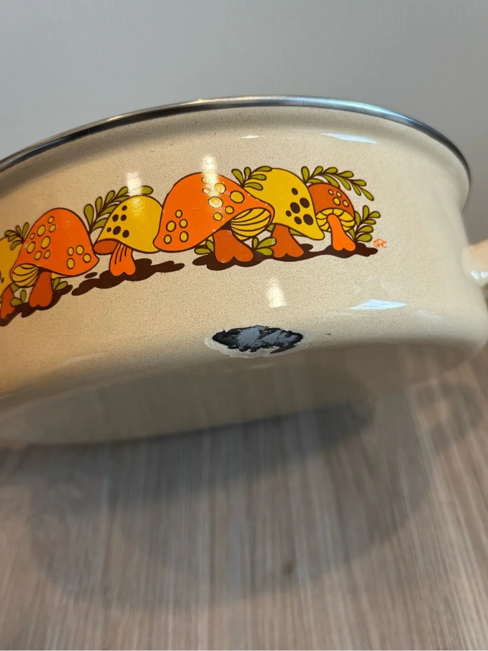 VTG Sears Merry Mushroom 10” 1 Qt Enamel Sauce Fry Pan W/ Lid MCM 70s Granny
